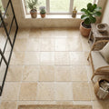 Ivory Cordoba Cream Travertine Tumbled 12 x 12 x 3/8 Cross Cut Tile 12x12 — Sunroom floor