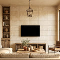 Ivory Cordoba Cream Travertine Tumbled 12 x 24 x 1/2 Cross Cut Tile 12x24 — Living Room feature wall
