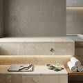 Ivory Cordoba Cream Travertine Tumbled 12 x 24 x 2 Double Bullnose Coping 12x24 pool coping — Spa spa overhang edge