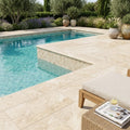 Ivory Cordoba Cream Travertine Tumbled 12 x 24 x 2 Double Bullnose Coping 12x24 pool coping — Swimming Pool pool edge drop-face coping