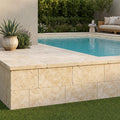 Ivory Cordoba Cream Travertine Tumbled 12 x 24 x 2 Double Modern Coping 12x24 pool coping — Swimming Pool raised bond beam cap
