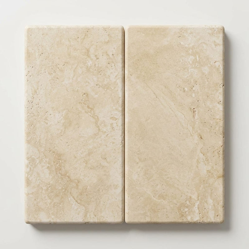 Ivory Cordoba Cream Travertine Tumbled 12 x 24 x 2 Modern Coping 12x24 close-up