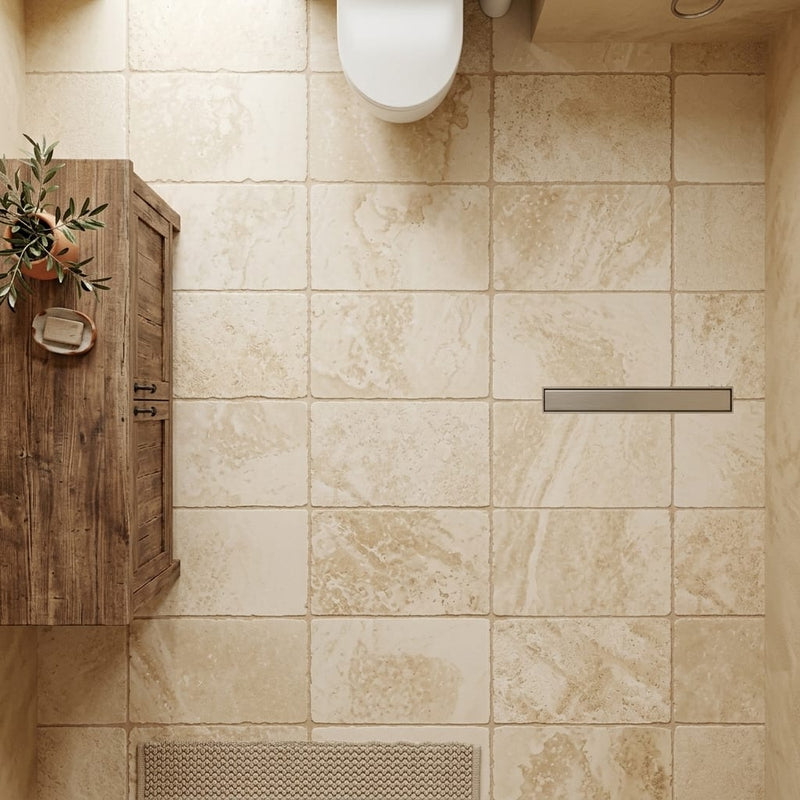 Ivory Cordoba Cream Travertine Tumbled 16 x 24 x 1/2 Cross Cut Tile 16x24 — Bathroom floor