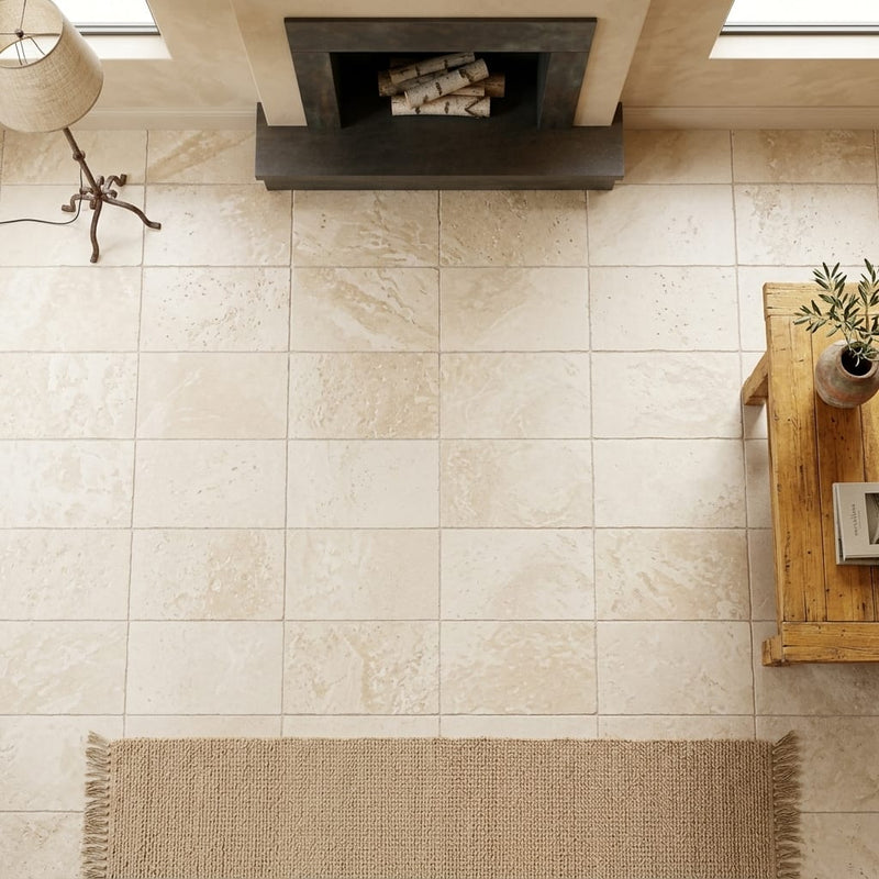 Ivory Cordoba Cream Travertine Tumbled 16 x 24 x 1/2 Cross Cut Tile 16x24 — Living Room floor