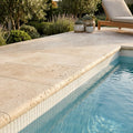 Ivory Cordoba Cream Travertine Tumbled 16 x 24 x 2 Bullnose Coping 16x24 pool coping — Swimming Pool pool edge drop-face coping