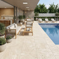 Ivory Cordoba Cream Travertine Tumbled 24 x 24 x 2 4-SIDED Modern Coping 24x24 pool coping — Swimming Pool pool edge coping