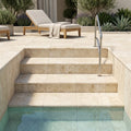Ivory Cordoba Cream Travertine Tumbled 24 x 24 x 2 4-SIDED Modern Coping 24x24 pool coping — Swimming Pool pool step edge