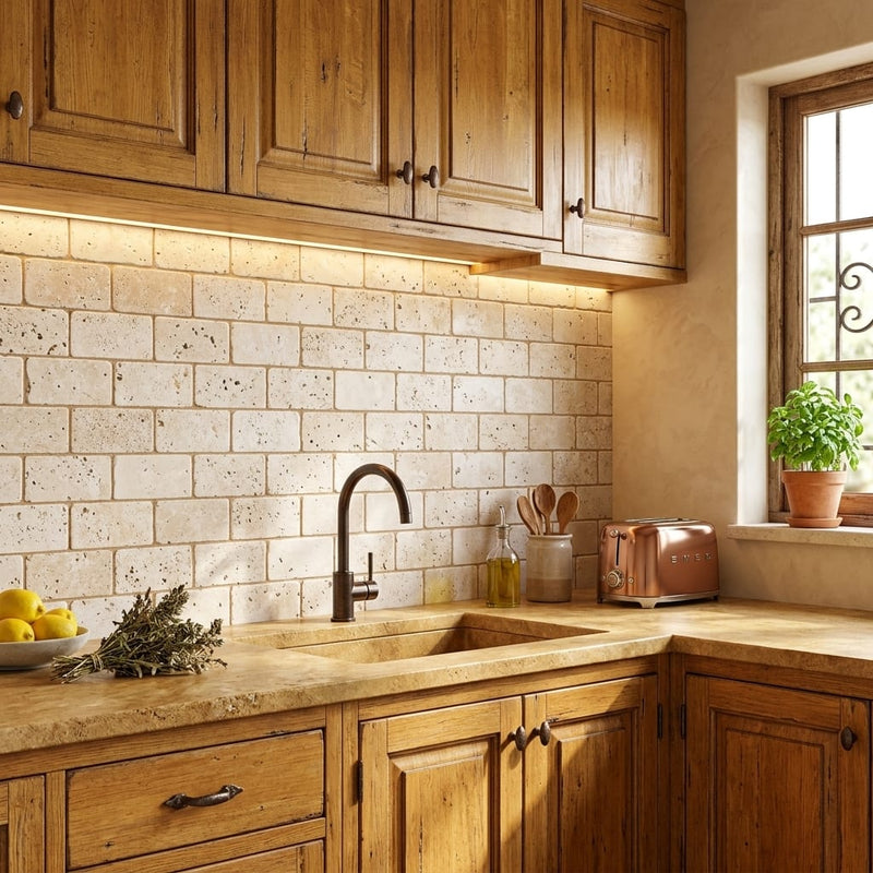 Ivory Cordoba Cream Travertine Tumbled 3 x 6 x 3/8 Cross Cut Tile 3x6 — Kitchen backsplash