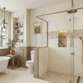Ivory Cordoba Cream Travertine Tumbled 4 x 4 x 3/8 Cross Cut Tile 4x4 — Bathroom shower wall accent band