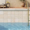 Ivory Cordoba Cream Travertine Tumbled 4 x 4 x 3/8 Cross Cut Tile 4x4 — Swimming Pool waterline