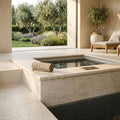 Ivory Cordoba Cream Travertine Tumbled 6 x 12 x 1.25 Bullnose Coping 6x12 pool coping — Spa spa overhang edge