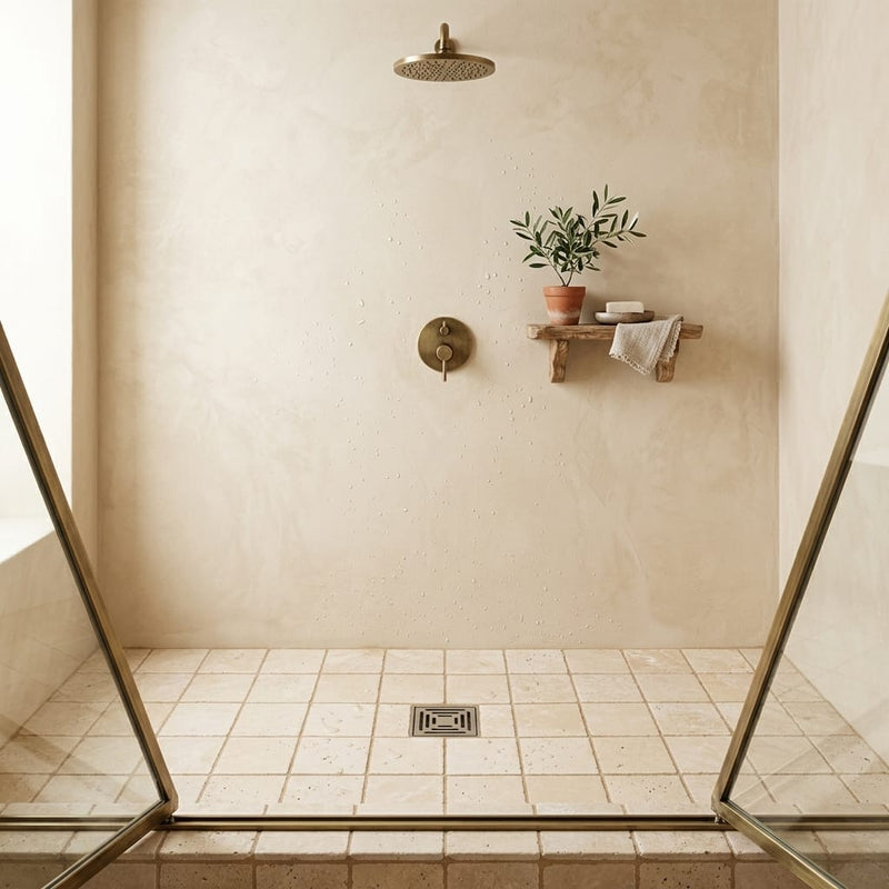 Ivory Cordoba Cream Travertine Tumbled 6 x 6 x 3/8 Cross Cut Tile 6x6 — Bathroom shower floor