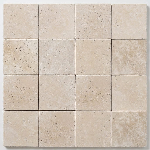 Ivory Cordoba Cream Travertine Tumbled 6 x 6 x 3/8 Cross Cut Tile 6x6 close-up