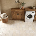 Ivory Cordoba Cream Travertine Tumbled 6 x 6 x 3/8 Cross Cut Tile 6x6 — Laundry Room floor