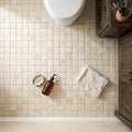 Ivory Cordoba Cream Travertine Wavy 2 x 2 Mosaic 2x2 — Bathroom floor