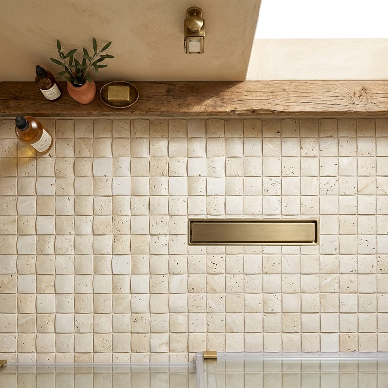 Ivory Cordoba Cream Travertine Wavy 2 x 2 Mosaic 2x2 — Bathroom shower floor