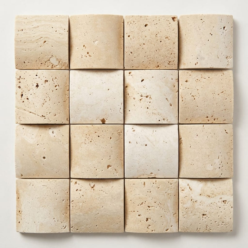 Ivory Cordoba Cream Travertine Wavy 2 x 2 Mosaic 2x2 close-up