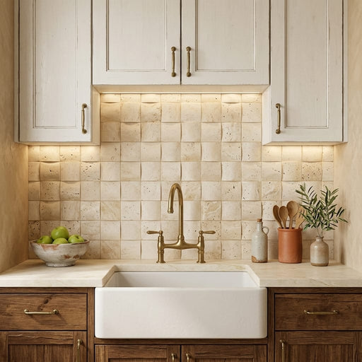 Ivory Cordoba Cream Travertine Wavy 2 x 2 Mosaic 2x2 — Kitchen backsplash