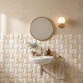 Ivory Cordoba Cream Travertine Wavy 2 x 2 Mosaic 2x2 — Powder Room wall