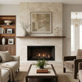 Ivory Cross-Cut 18x36 Honed Travertine Tile — Living Room fireplace surround