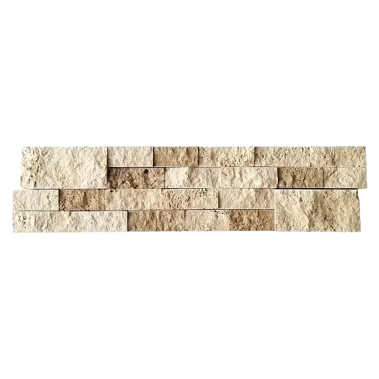 Ivory/Noce Split 3D Stack 5-7/8x24 Mesh Travertine Ledger Stone