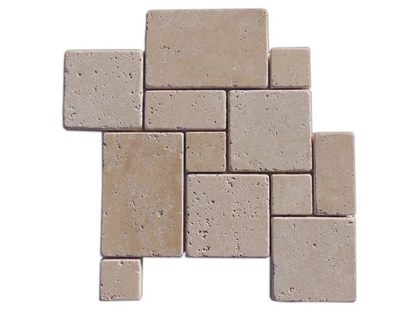Ivory Cordoba Cream Travertine Tumbled Interlock Mini Mosaic