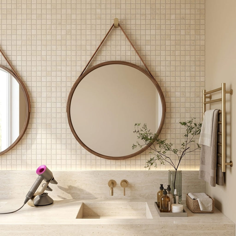 Ivory / Light Travertine 1x1 Cream Filled & Honed Mosaic — Bathroom shower wall
