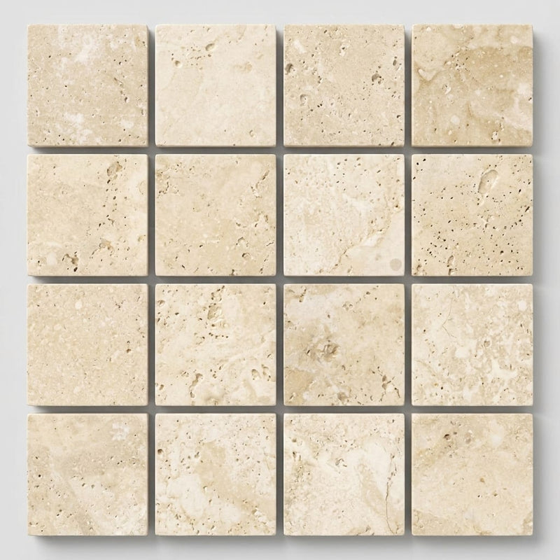Ivory / Light Travertine 1x1 Cream Filled & Honed Mosaic close-up