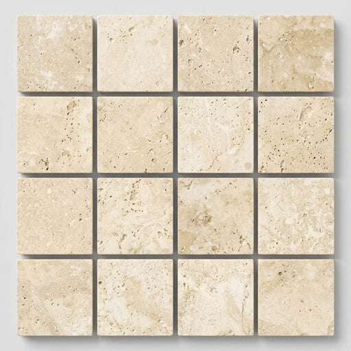Ivory / Light Travertine 1x1 Cream Filled & Honed Mosaic close-up