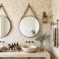 Ivory / Light Travertine 1x1 Cream Split-faced Mosaic — Bathroom shower wall