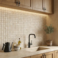 Ivory / Light Travertine 1x1 Cream Split-faced Mosaic — Kitchen backsplash