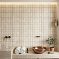 Ivory / Light Travertine 1x1 Cream Split-faced Mosaic — Spa spa interior