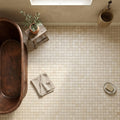 Ivory / Light Travertine 1x1 Cream Tumbled Mosaic — Bathroom floor