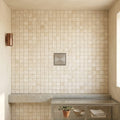 Ivory / Light Travertine 1x1 Cream Tumbled Mosaic — Bathroom shower floor