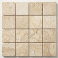 Ivory / Light Travertine 1x1 Cream Tumbled Mosaic close-up