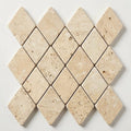 Ivory / Light Travertine 1x2 Cream Tumbled Diamond / Rhomboid Mosaic close-up