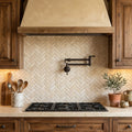 Ivory / Light Travertine 1x2 Cream Tumbled Herringbone Mosaic — Kitchen backsplash