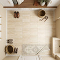 Ivory / Light Travertine 12x12 Cream Filled & Honed Tile — Mudroom floor