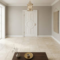 Ivory / Light Travertine 12x12 Cream Filled & Honed Tile — Hallway floor