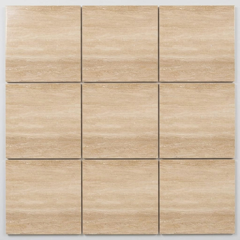 Ivory / Light Travertine 12x12 Cream Filled & Polished Tile close-up
