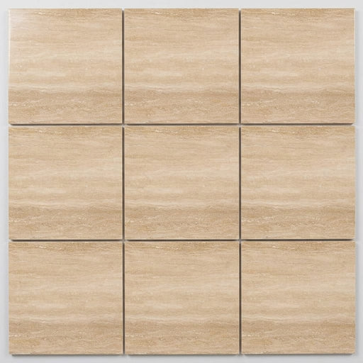 Ivory / Light Travertine 12x12 Cream Filled & Polished Tile close-up