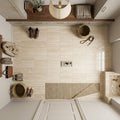 Ivory / Light Travertine 12x12 Cream Filled & Polished Tile — Mudroom floor