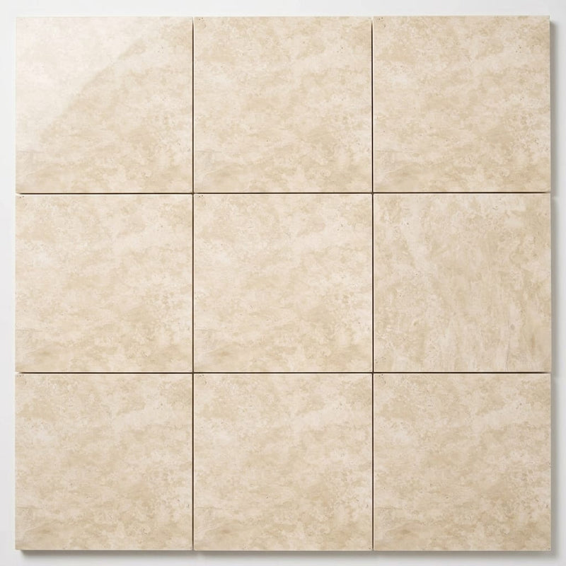 Ivory / Light Travertine 12x12 Cream Filled & Polished Tile close-up