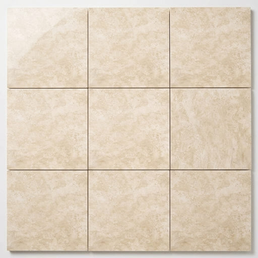 Ivory / Light Travertine 12x12 Cream Filled & Polished Tile close-up