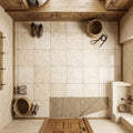 Ivory / Light Travertine 12x12 Cream Tumbled Tile — Mudroom floor