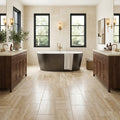 Ivory / Light Travertine 12x24 Cream Filled & Honed Tile — Bathroom floor