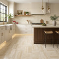 Ivory / Light Travertine 12x24 Cream Filled & Honed Tile — Kitchen floor