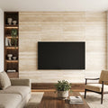 Ivory / Light Travertine 12x24 Cream Filled & Honed Tile — Living Room feature wall