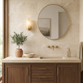 Ivory / Light Travertine 12x24 Cream Filled & Honed Tile — Bathroom vanity wall