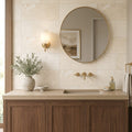 Ivory / Light Travertine 12x24 Cream Filled & Polished Tile — Bathroom vanity wall